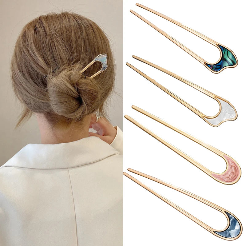 Elegant Shell Enamel U Shape Hairpin